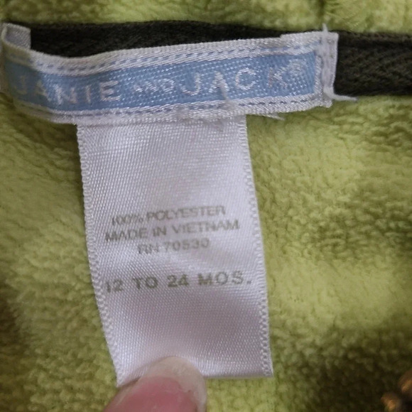 Janie and Jack Size 12m - 24m 2T lime green Fleece sweater hoodie zip sweatshirt - Picture 5 of 5